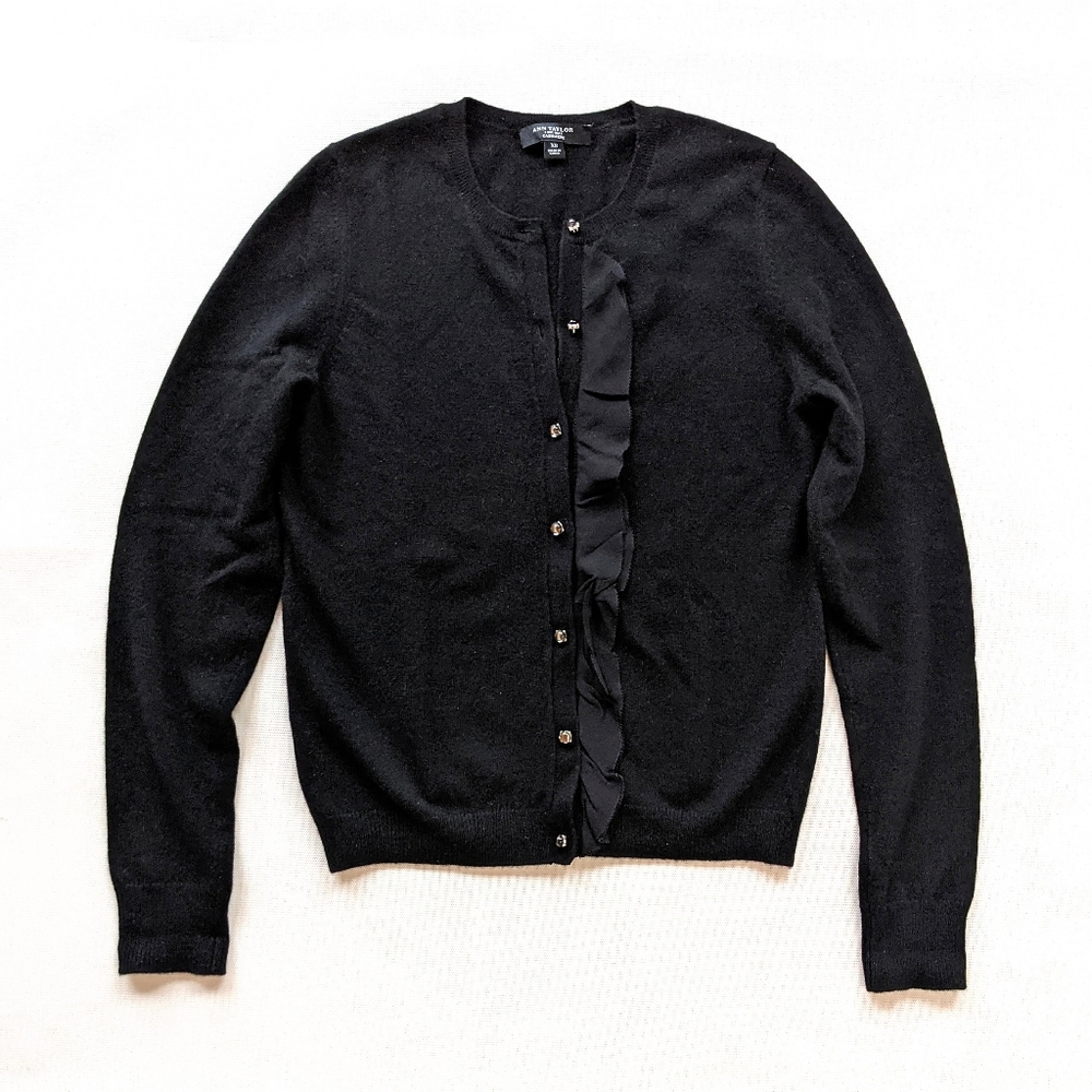 Ann Taylor cashmere ruffle front cardigan